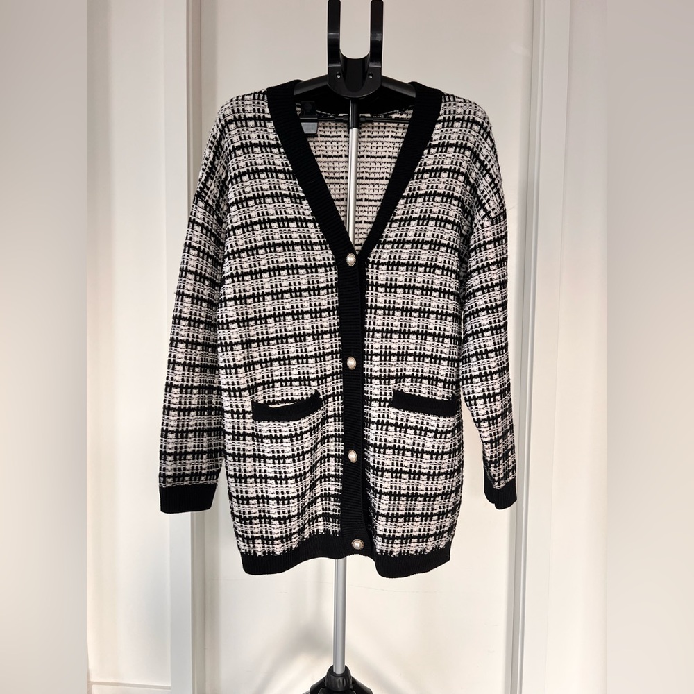 Babaton Black and White Checkered Cardigan